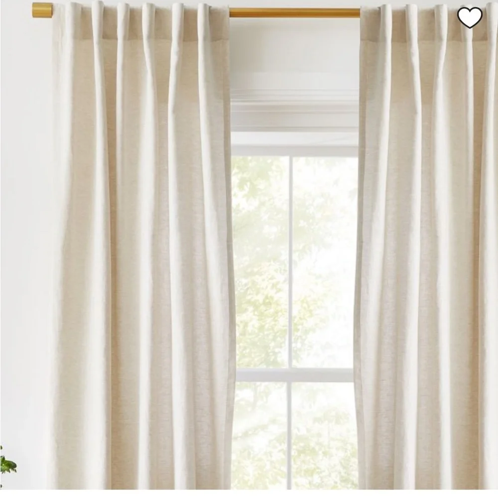 West Elm Custom Size Solid European Flax Linen Curtain with Cotton Lining, White